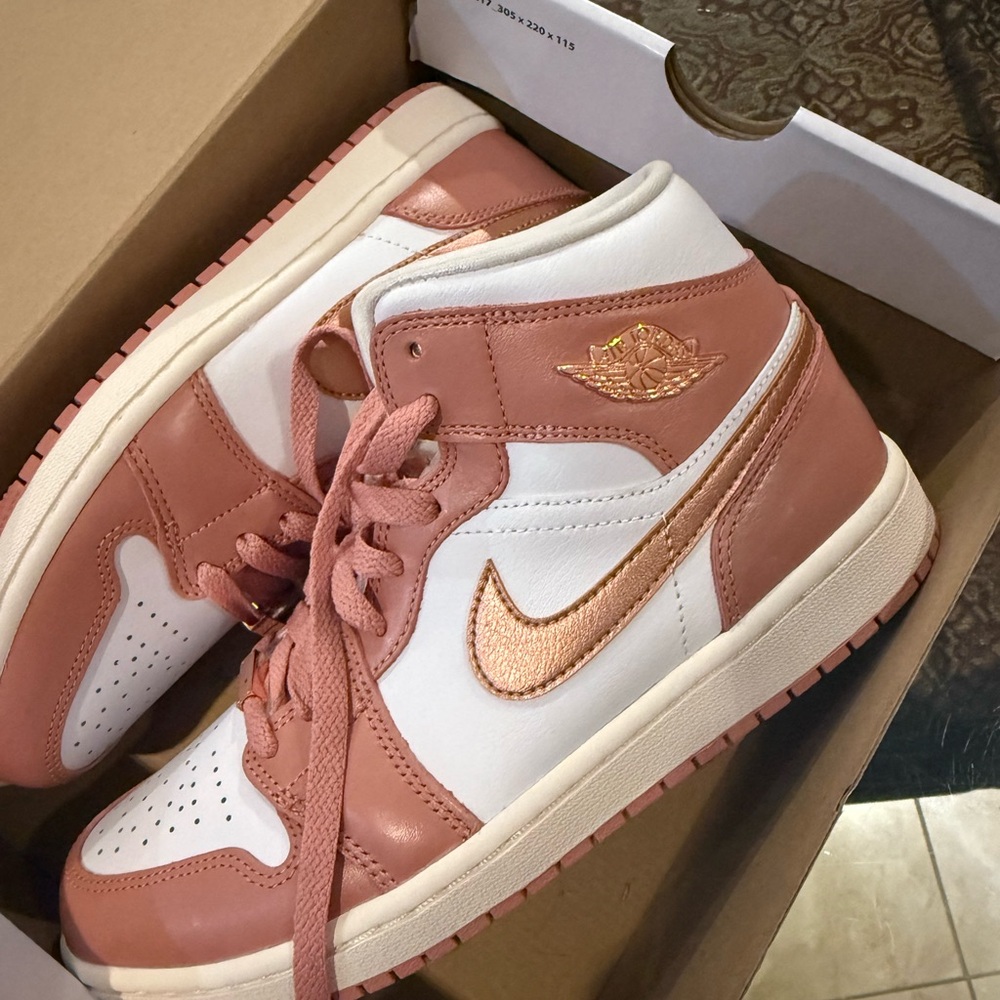 Brand New Nike Air Jordan 1 Mid SE in Pino and Metallic Rose Gold